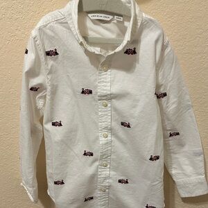 3/30$ Janie and Jack White Button Down Shirt with Train Embroidery